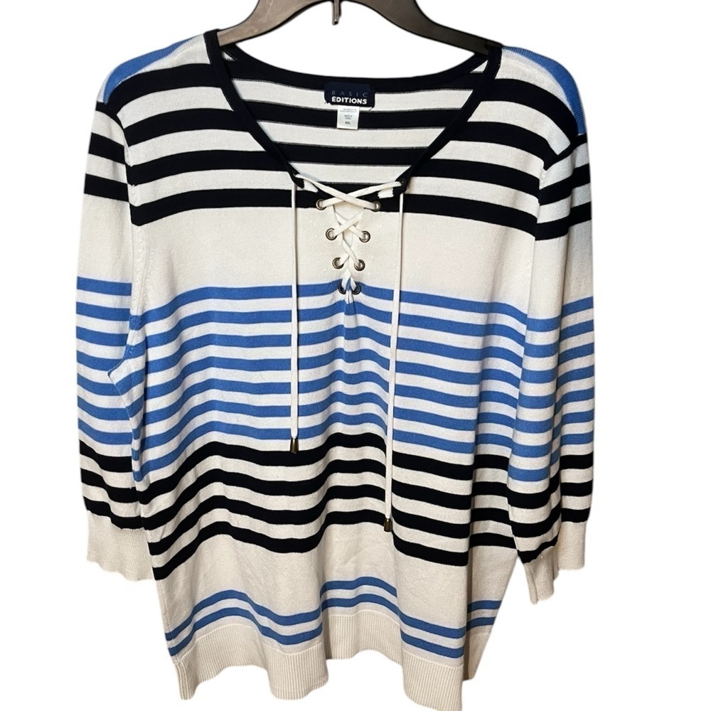 Basic Editions Women’s Striped Plus Size Blouse